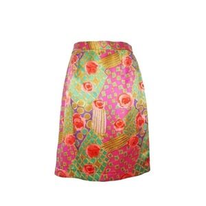 Vintage Silk Floral Skirt Geometric Banded Waist Bold Abstract Leslie Fay 80s 4